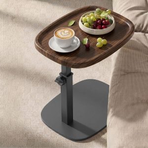 Adjustable walnut C-shaped side table