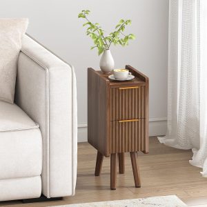 Narrow walnut nightstand with drawers